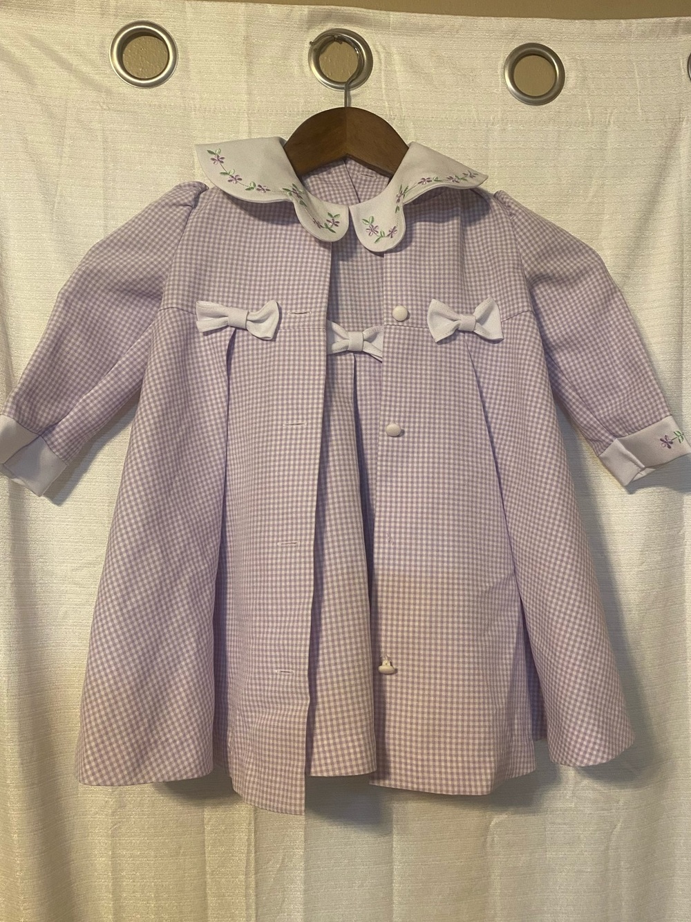 Lilac Gingham Vintage 2 Piece Toddler Dress with Embroidered Peter Pan Collar